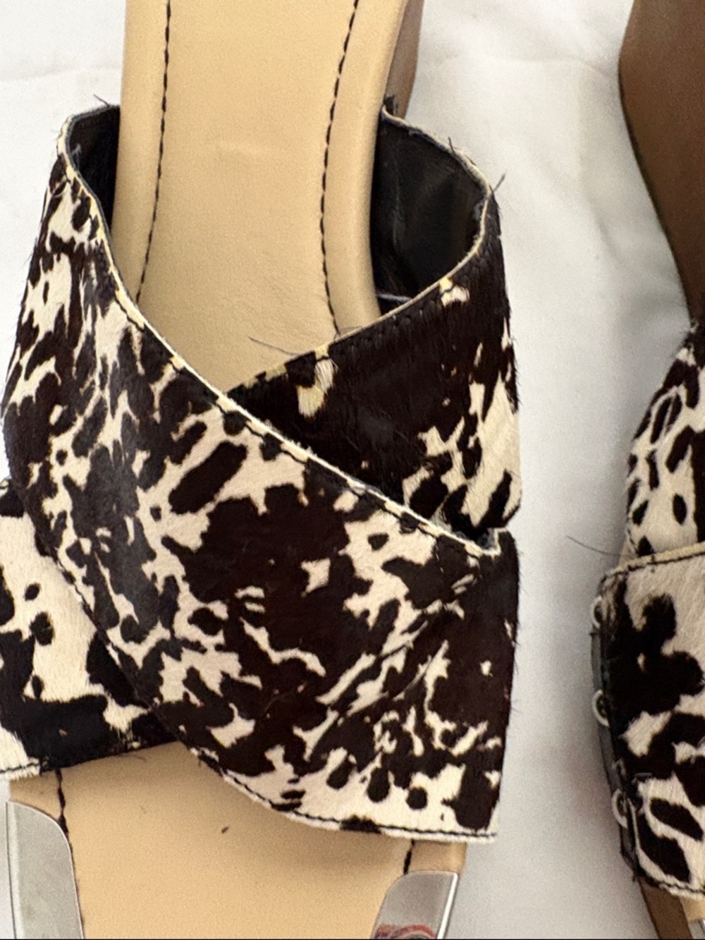 Donald J. Pliner Carra Calf hair/pony Black & Cream Animal-Print Crossover Mules - Picture 5 of 10